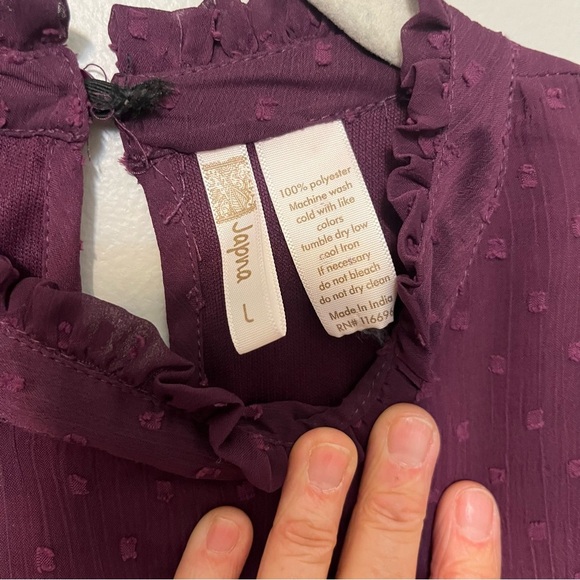 Japna Large Plum Dark Purple Long Sleeve Mini Dress Swiss Dot Mockneck Keyhole - Picture 5 of 9